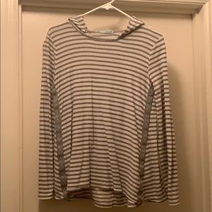 Grey and white striped Maurice’s hooded shirt